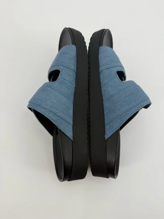 Vionic Riviera Platform Blue Denim Double Strap Slide Sandals Adjustable Velcro - Picture 13 of 15